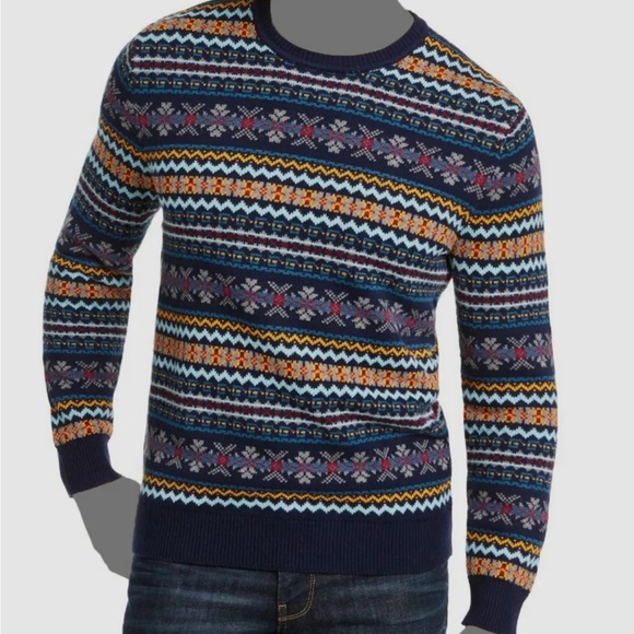Club Room Men's Blue Long-Sleeve 'Fairisle' holiday Knit Crew-Neck Sweat… - Picture 1 of 9